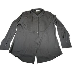 Joan Rivers Womens Med Gray Pleated Button Front Blouse Long Sleeve